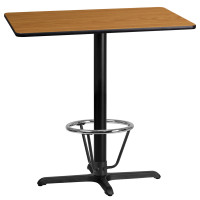 Flash Furniture XU-NATTB-2442-T2230B-3CFR-GG 24'' x 42'' Rectangular Natural Laminate Table Top with 22'' x 30'' Bar Height Table Base and Foot Ring 